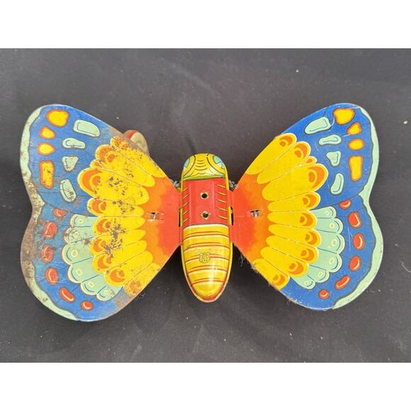Vtg 1950’s J. Chein & Co. Tin Litho Butterfly Push Toy w Stick Flaps Wings- T24 - Picture 3 of 11